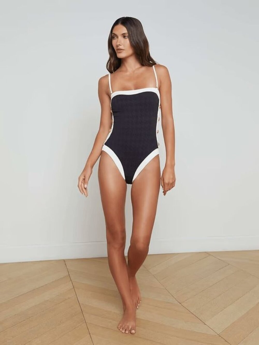 NWT L'Agence Tory Bandeau One-Piece Swimsuit Black/White Size XL; M; S - Picture 3 of 13
